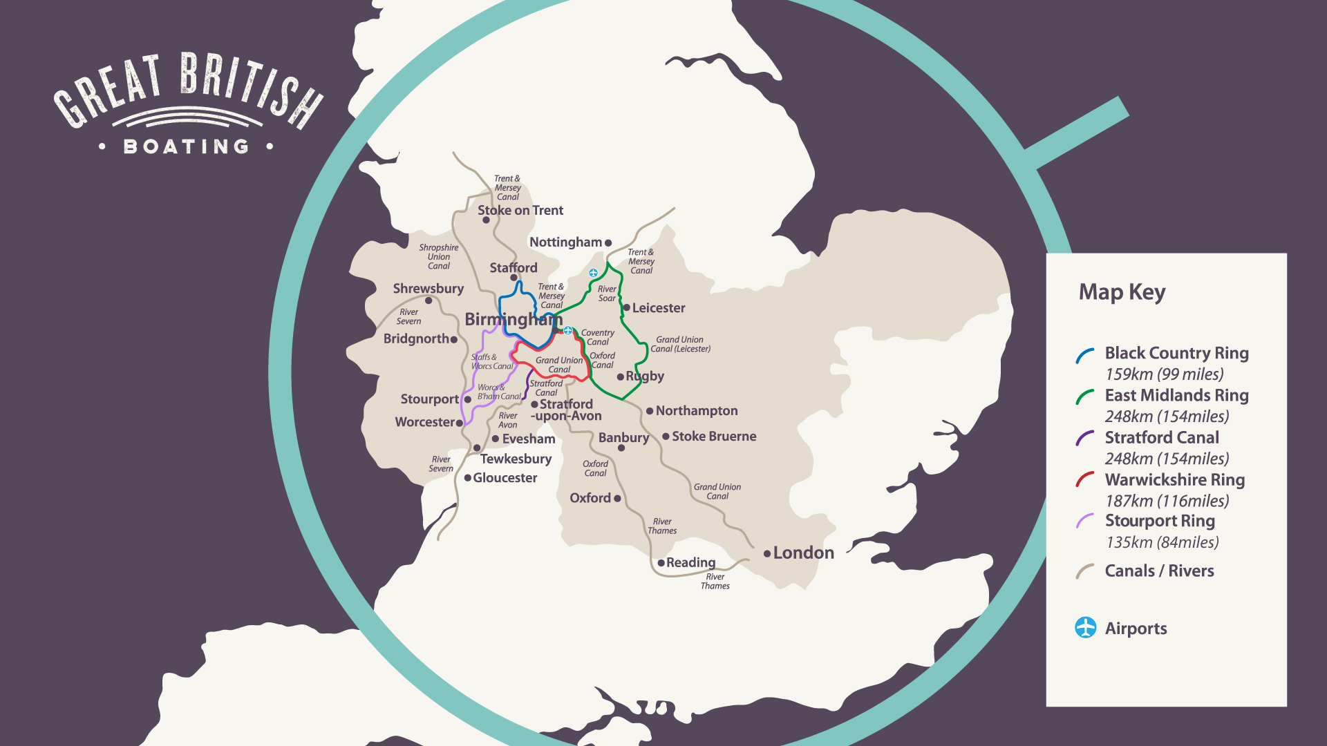 Great British Boating Map of the canals and rivers of the UK and England